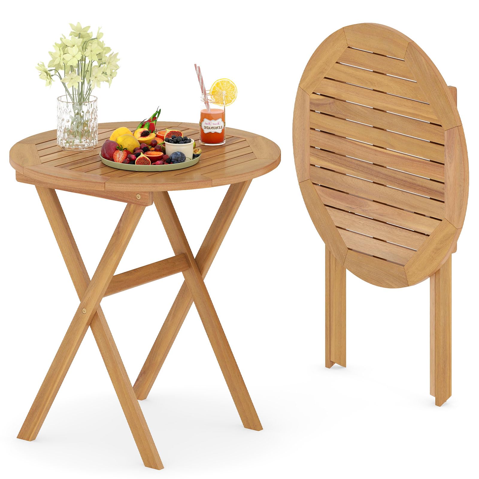 Tangkula Table de salle à manger d'extérieur en bois d'acacia de 26 pouces